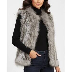 NEW NATURES COLLECTION anna fur vest in gray/beige multi